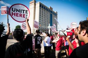 UNITE HERE members protest outside Ameristar Casino in June 2015